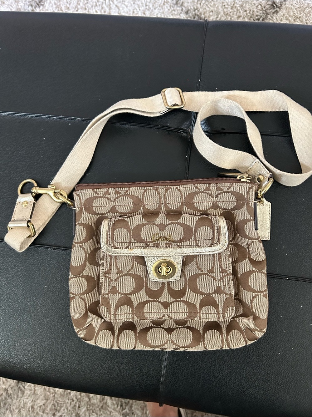 Coach Canvas Signature Crossbody in Brown and Cream